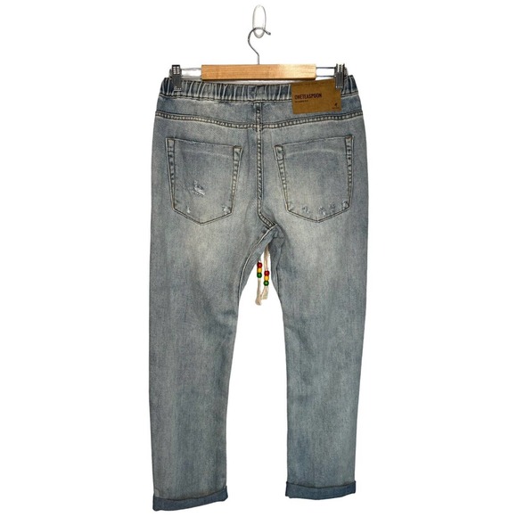 New One Teaspoon Shabbies Drawstring Boyfriend Destroyed Cuffed Montana Blue XS - Picture 7 of 16